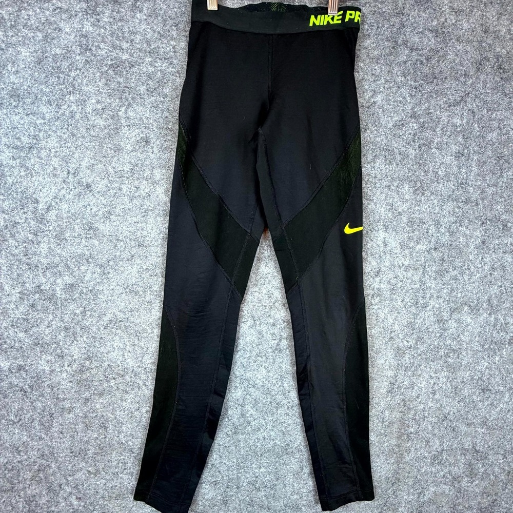 Nike Pro Hyperwarm Tight Leggings Womens‎ XS Black Green Stretch Compression Fit